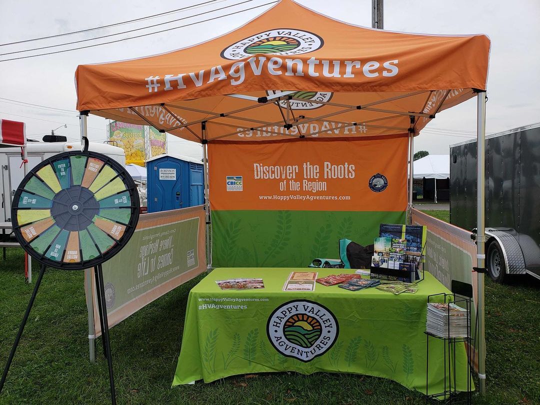 Find #HVAgventures at 360 Delany Avenue next to Scott's Roasting at Grange Fair!
Stop by and spin the prize wheel: Five $50 gift cards to Happy Valley Agventures establishments will be drawn after the fair—land on "enter to win" when spinning the wheel t
